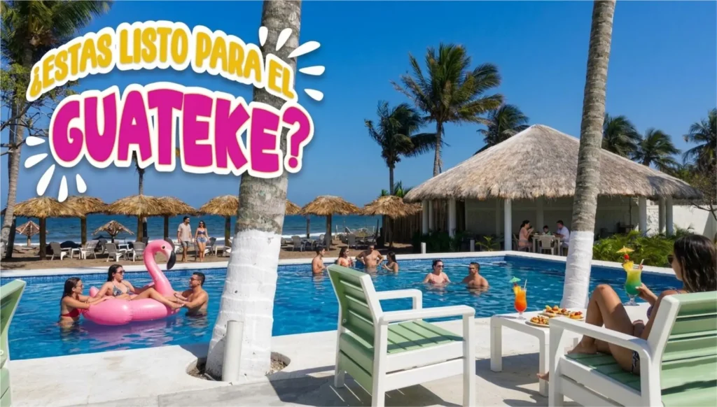 Vista panorámica de la alberca con diseño contemporáneo y palapa para eventos frente al mar en Alvarado.