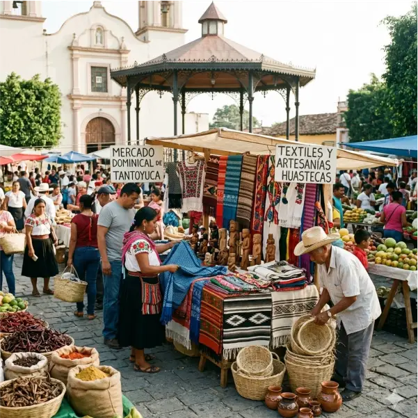 Puestos de textiles y artesanías huastecas en el Mercado Dominical de Tantoyuca Veracruz