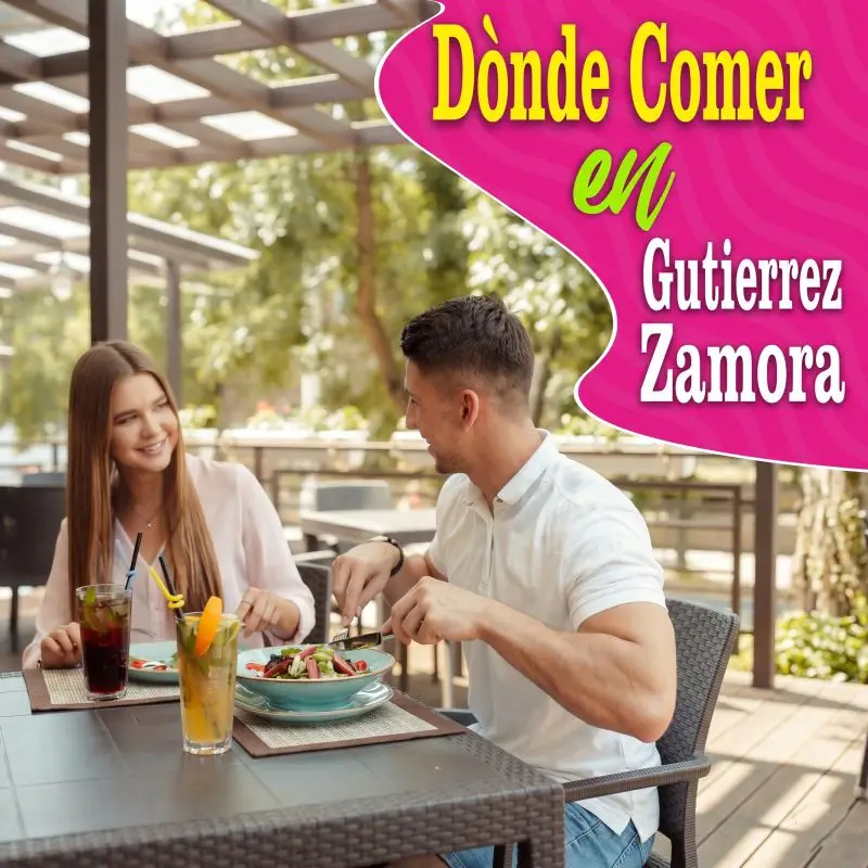 Pareja disfrutando de alimentos y bebidas en la terraza de un restaurante, promocionando opciones de dónde comer en Gutiérrez Zamora, Veracruz.