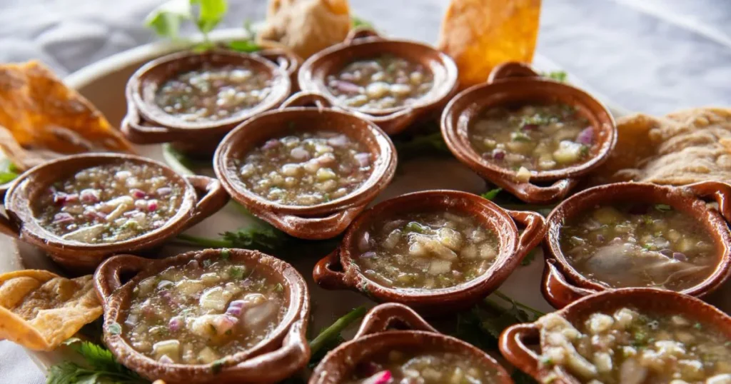 charolas de cazuelas de barro con mariscos y salsas tradicionales en el festival del ostión 2026