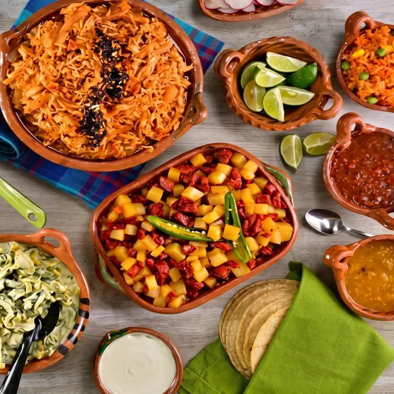 Variedad de guisados tradicionales y antojitos en cazuelas de barro para la sección dónde comer en Gutiérrez Zamora, Veracru