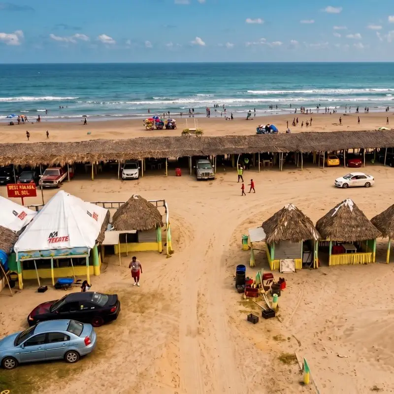 El más importante para Google):
Vista aérea de las palapas, cabañas y restaurante en el Campamento Tortuguero Mar de Plata en Tuxpan, Veracruz.
