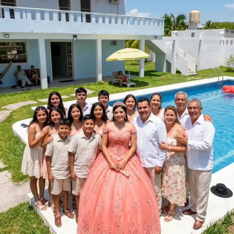 Celebración de quince años y eventos familiares junto a la alberca en Viddazul Casa Vacacional Costa Esmeralda