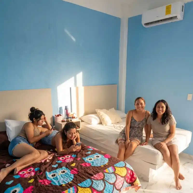 Habitaciones climatizadas con camas matrimoniales en Viddazul Casa Vacacional Costa Esmeralda